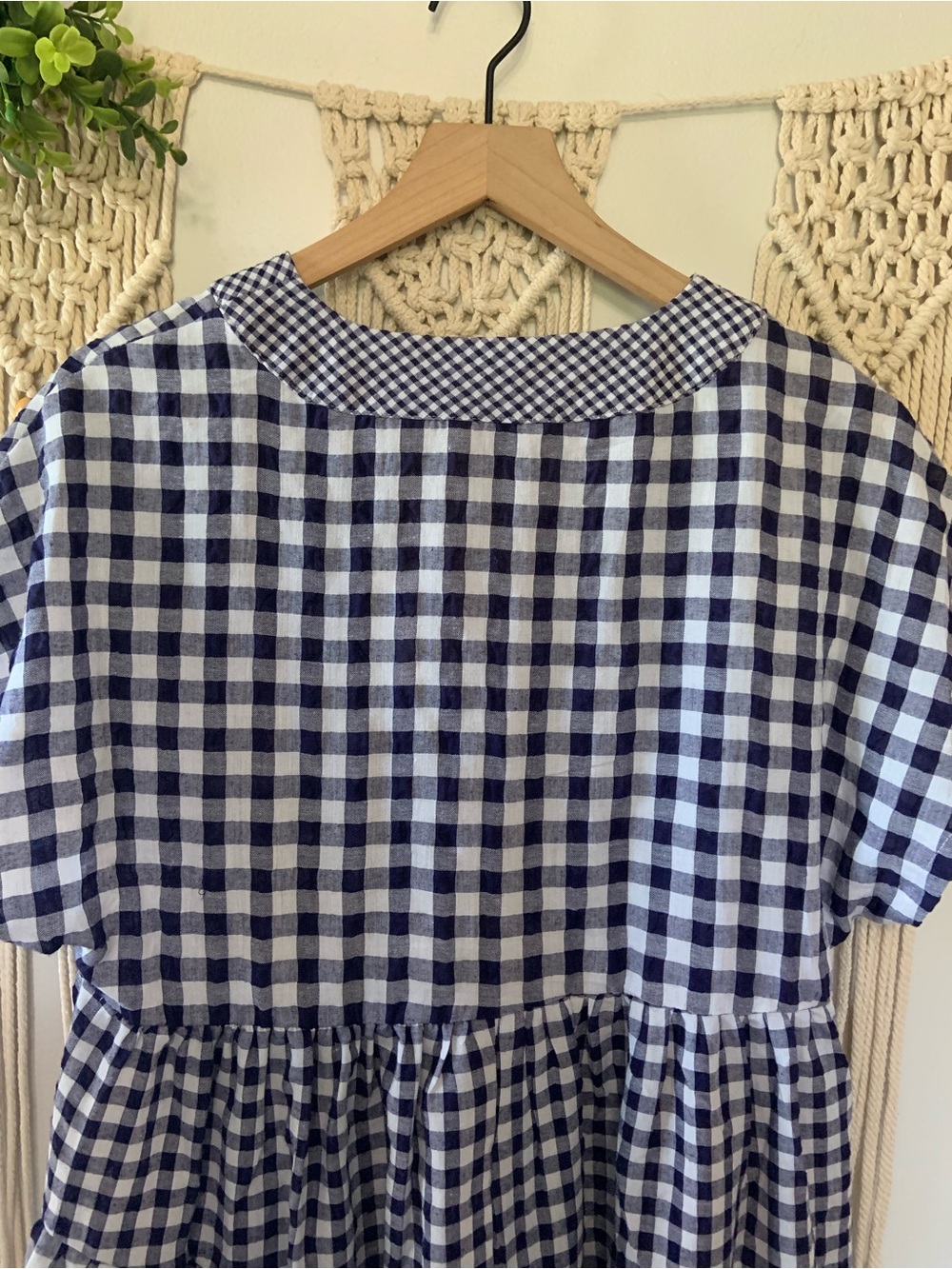 ANTHROPOLOGIE Gingham V Neck Swing Dress Blue White Size Medium - Picture 5 of 13